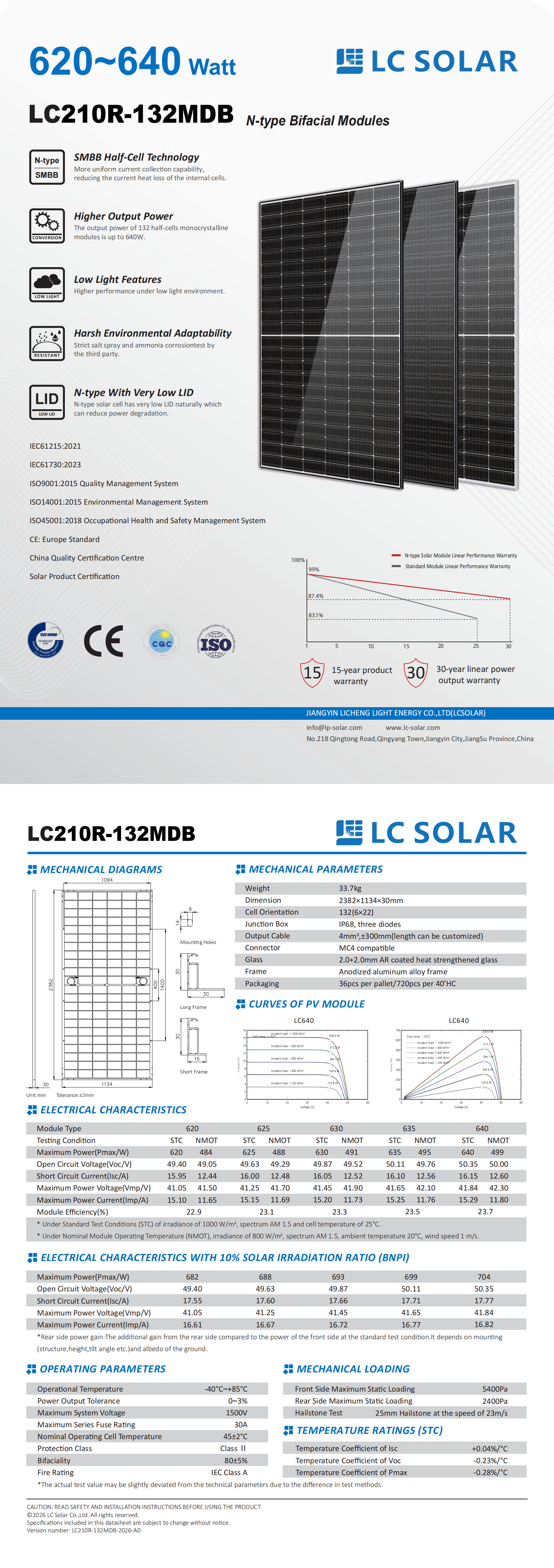 M&oacute;dulo solar de 132 c&eacute;lulas 620-640W 210mm tipo N em escala utilit&aacute;ria