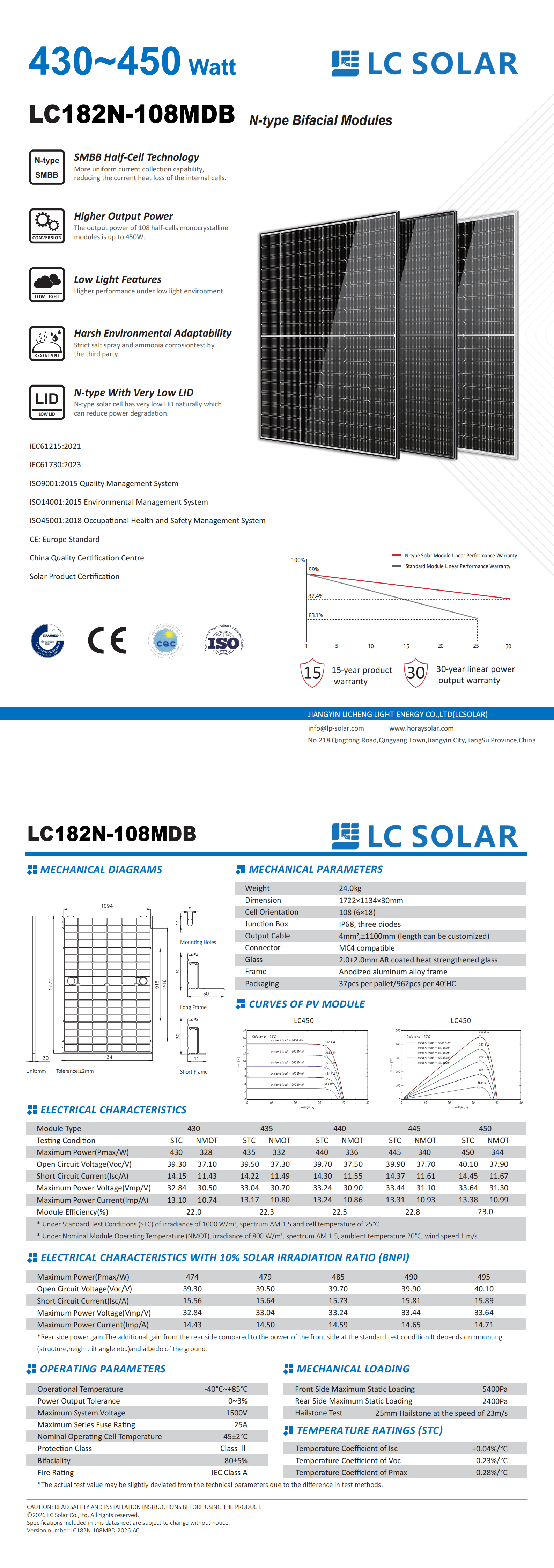 M&oacute;dulo solar de vidro duplo 430-450W 182mm tipo N para edif&iacute;cio comercial