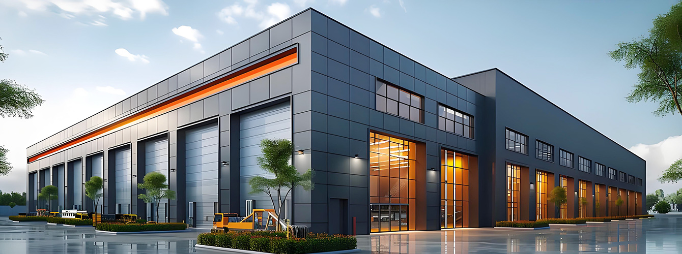 Vista externa da fábrica LCSOLAR com produção de painel solar